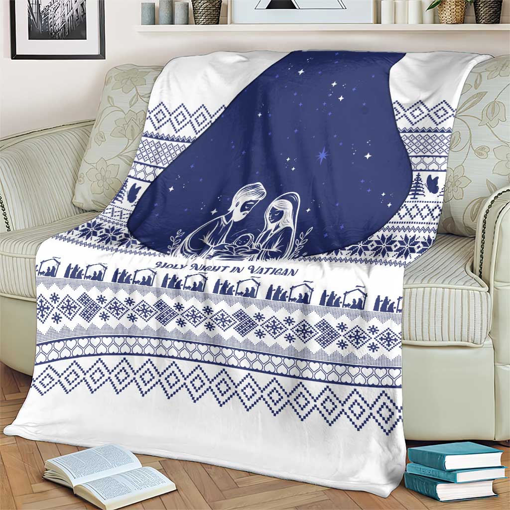 Vatican Christmas Blanket with Holy Family Nativity Scene Snowflake Pattern and Starry Night - undefined