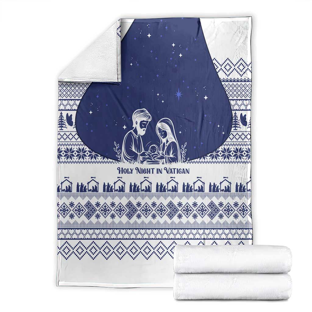 Vatican Christmas Blanket with Holy Family Nativity Scene Snowflake Pattern and Starry Night - undefined