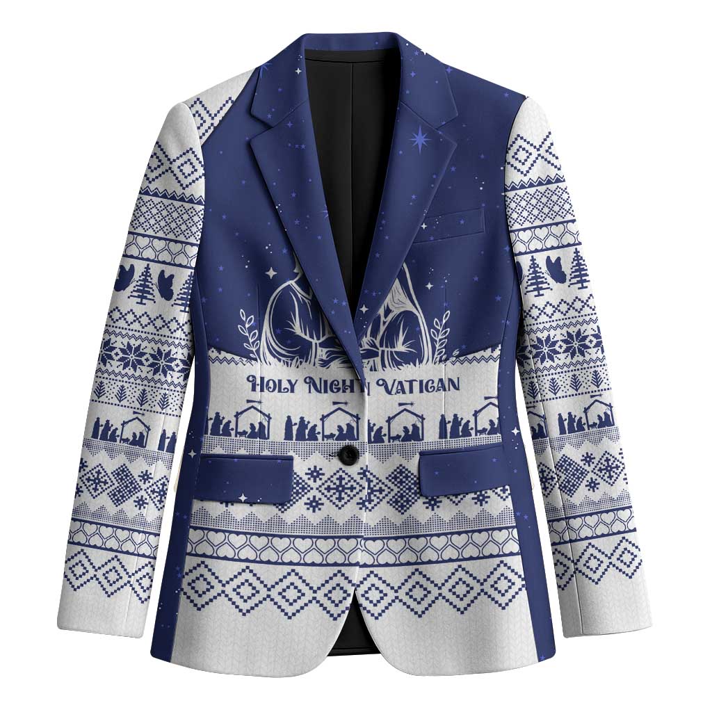 Vatican Christmas Blazer with Holy Family Nativity Scene Snowflake Pattern and Starry Night - Wonder Print Shop