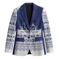 Vatican Christmas Blazer with Holy Family Nativity Scene Snowflake Pattern and Starry Night - Wonder Print Shop