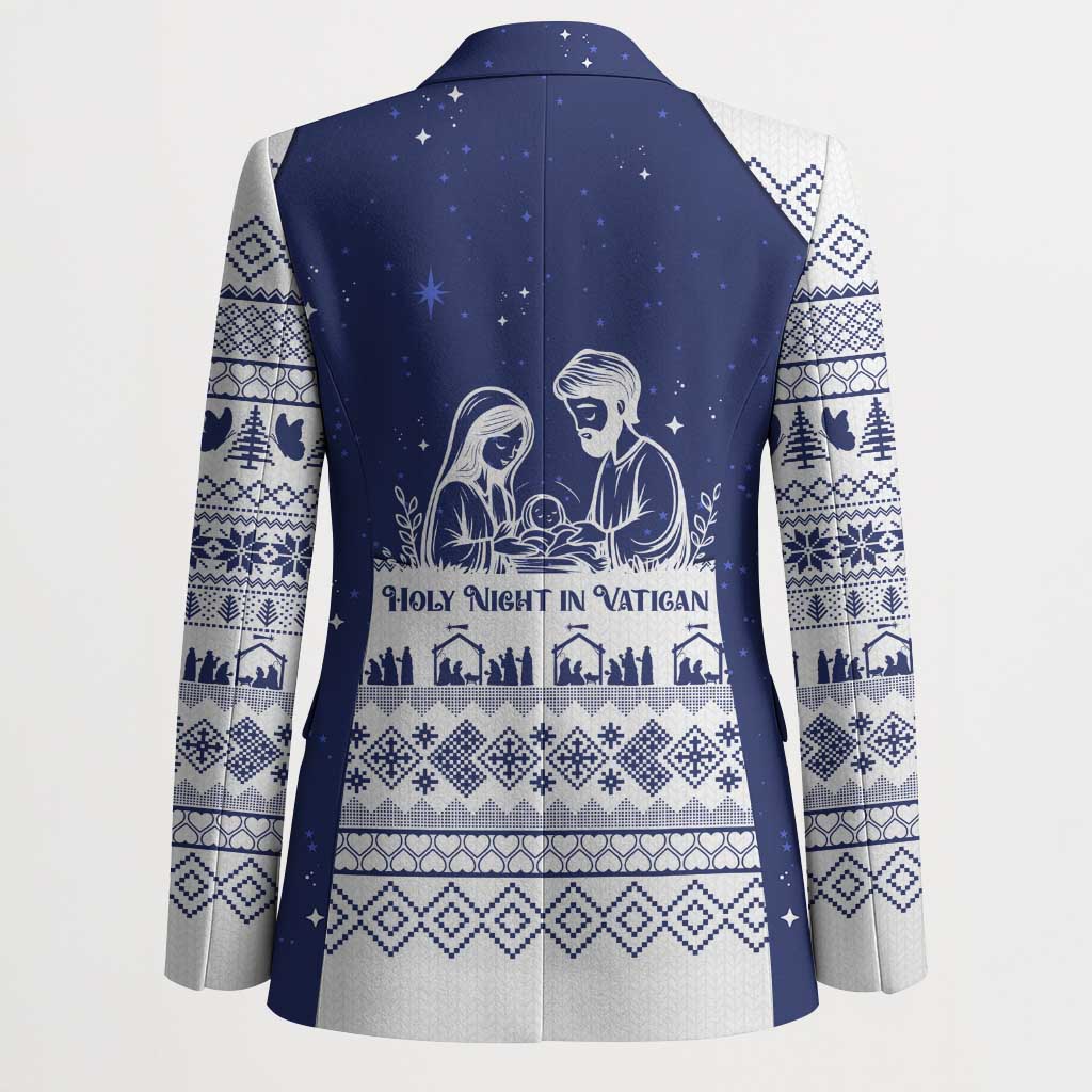 Vatican Christmas Blazer with Holy Family Nativity Scene Snowflake Pattern and Starry Night - Wonder Print Shop