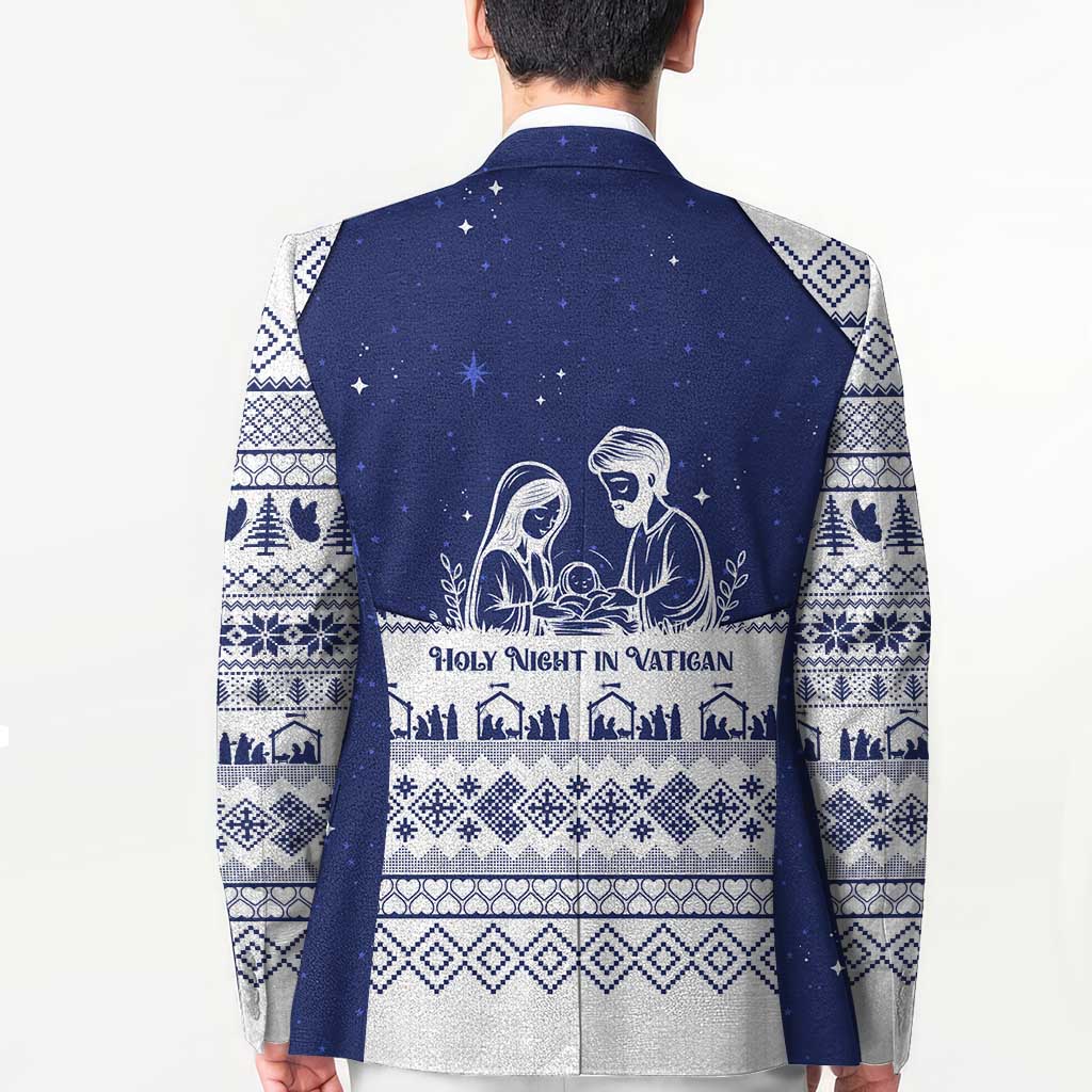 Vatican Christmas Blazer with Holy Family Nativity Scene Snowflake Pattern and Starry Night - Wonder Print Shop