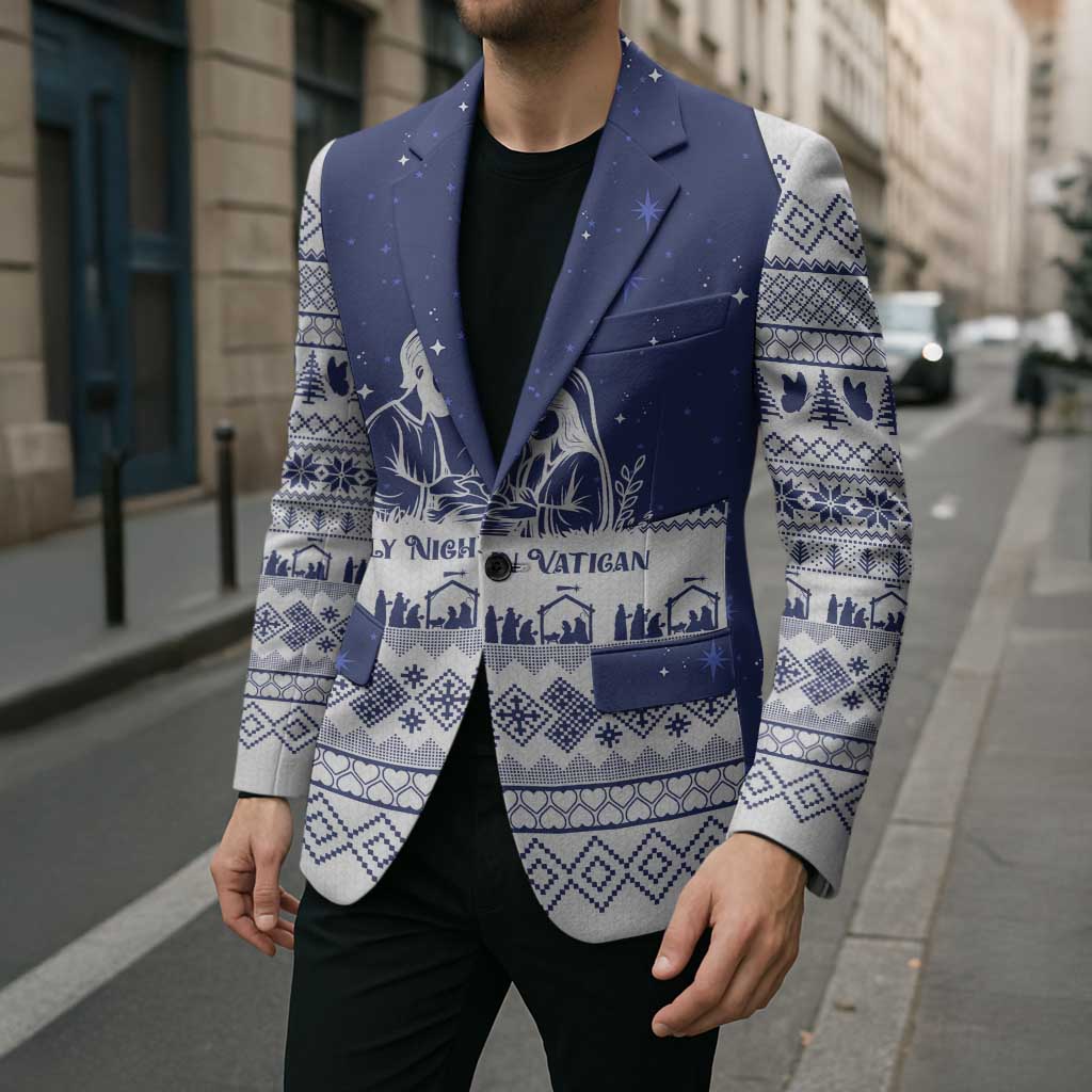 Vatican Christmas Blazer with Holy Family Nativity Scene Snowflake Pattern and Starry Night - Wonder Print Shop