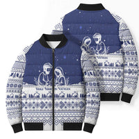 Vatican Christmas Bomber Puffer Jacket with Holy Family Nativity Scene Snowflake Pattern and Starry Night - Wonder Print Shop