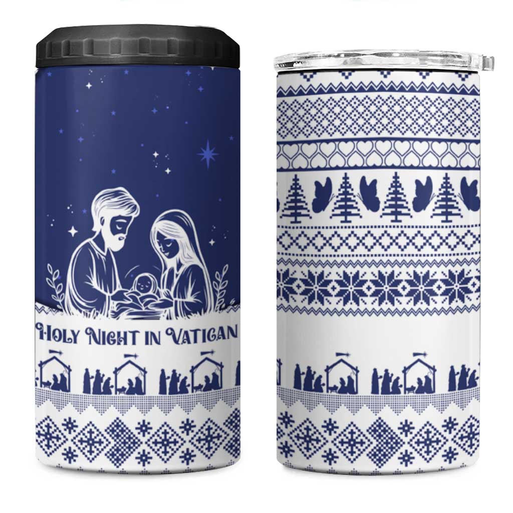 Vatican Christmas 4 in 1 Can Cooler Tumbler with Holy Family Nativity Scene Snowflake Pattern and Starry Night - Wonder Print Shop