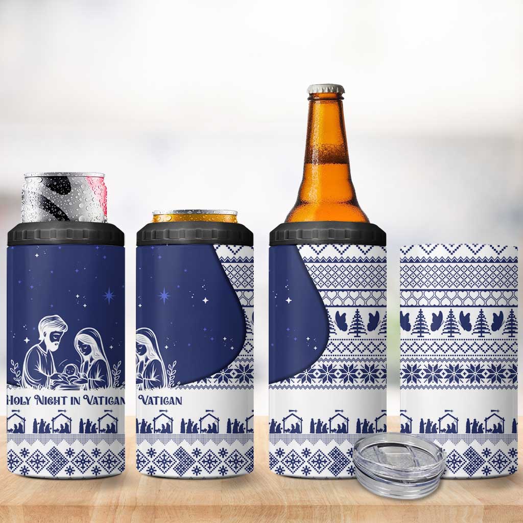 Vatican Christmas 4 in 1 Can Cooler Tumbler with Holy Family Nativity Scene Snowflake Pattern and Starry Night - Wonder Print Shop