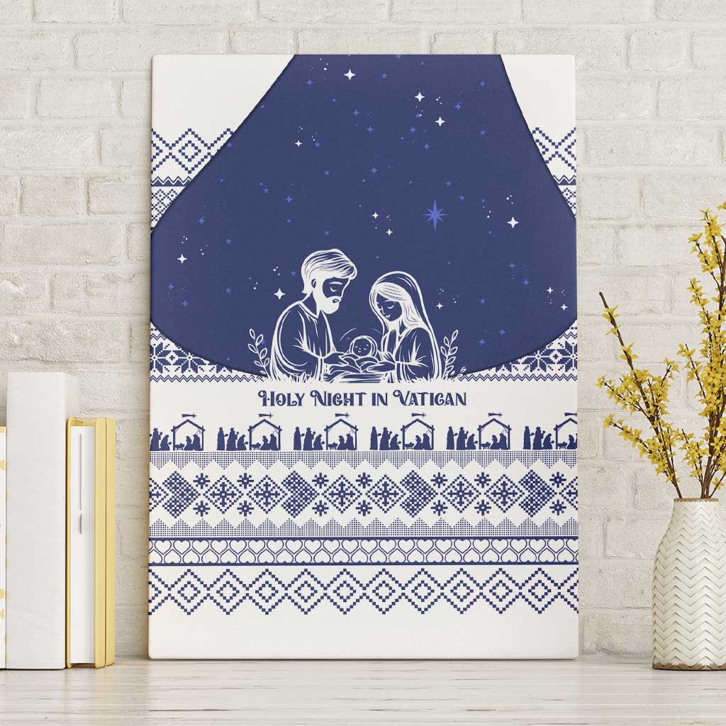 Vatican Christmas Canvas Wall Art with Holy Family Nativity Scene Snowflake Pattern and Starry Night - Wonder Print Shop