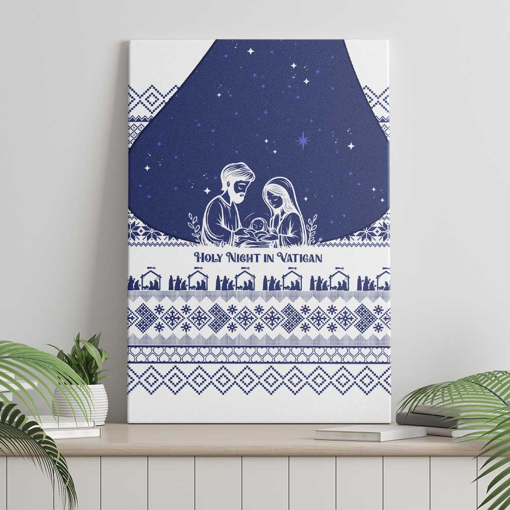 Vatican Christmas Canvas Wall Art with Holy Family Nativity Scene Snowflake Pattern and Starry Night - Wonder Print Shop