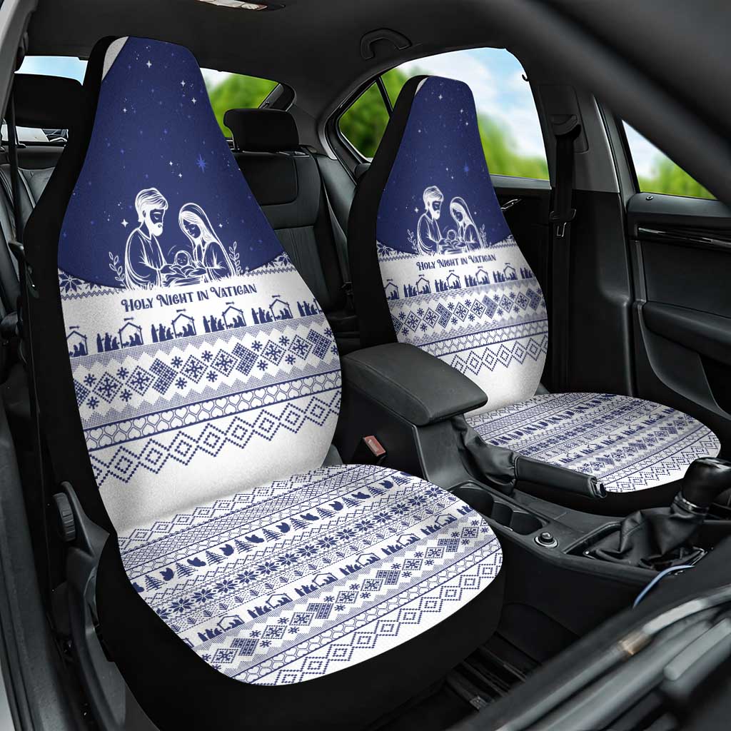 Vatican Christmas Car Seat Cover with Holy Family Nativity Scene Snowflake Pattern and Starry Night - Wonder Print Shop
