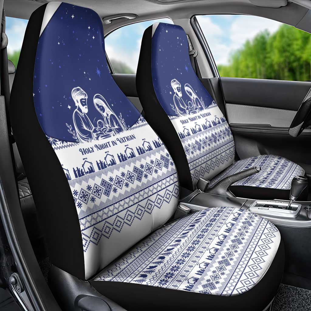 Vatican Christmas Car Seat Cover with Holy Family Nativity Scene Snowflake Pattern and Starry Night - Wonder Print Shop
