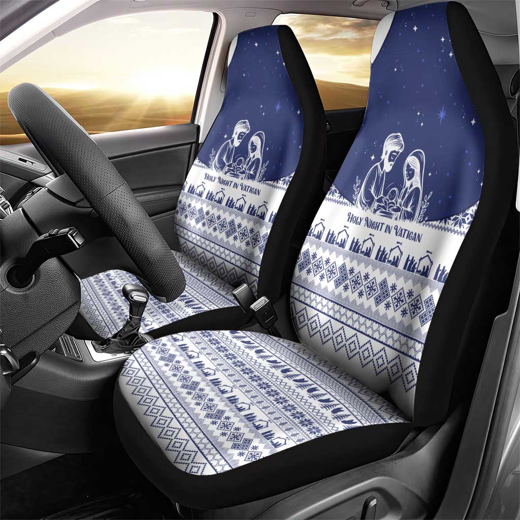 Vatican Christmas Car Seat Cover with Holy Family Nativity Scene Snowflake Pattern and Starry Night - Wonder Print Shop