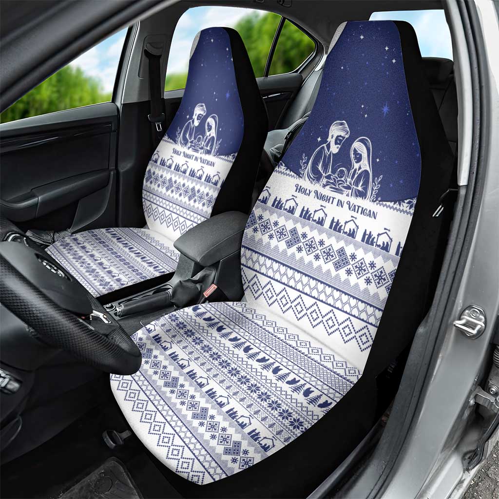Vatican Christmas Car Seat Cover with Holy Family Nativity Scene Snowflake Pattern and Starry Night - Wonder Print Shop