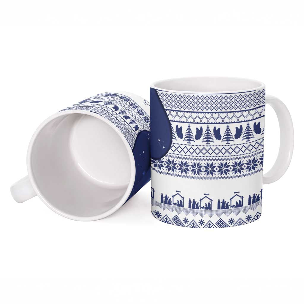 Vatican Christmas Ceramic Mug with Holy Family Nativity Scene Snowflake Pattern and Starry Night - Wonder Print Shop