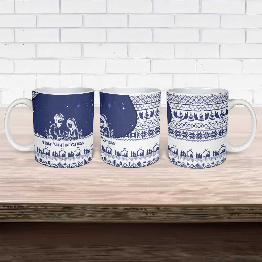 Vatican Christmas Ceramic Mug with Holy Family Nativity Scene Snowflake Pattern and Starry Night - Wonder Print Shop