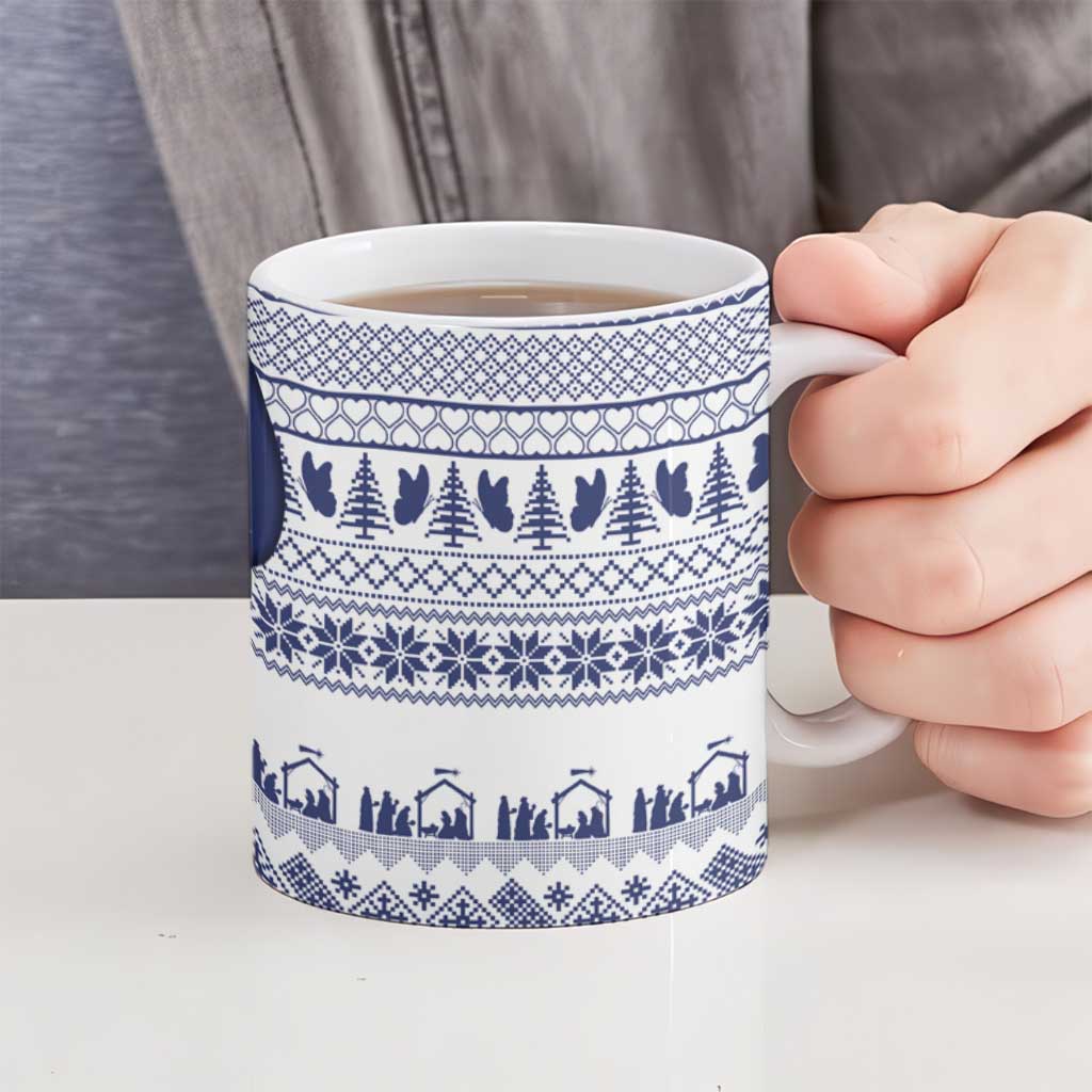 Vatican Christmas Ceramic Mug with Holy Family Nativity Scene Snowflake Pattern and Starry Night - Wonder Print Shop