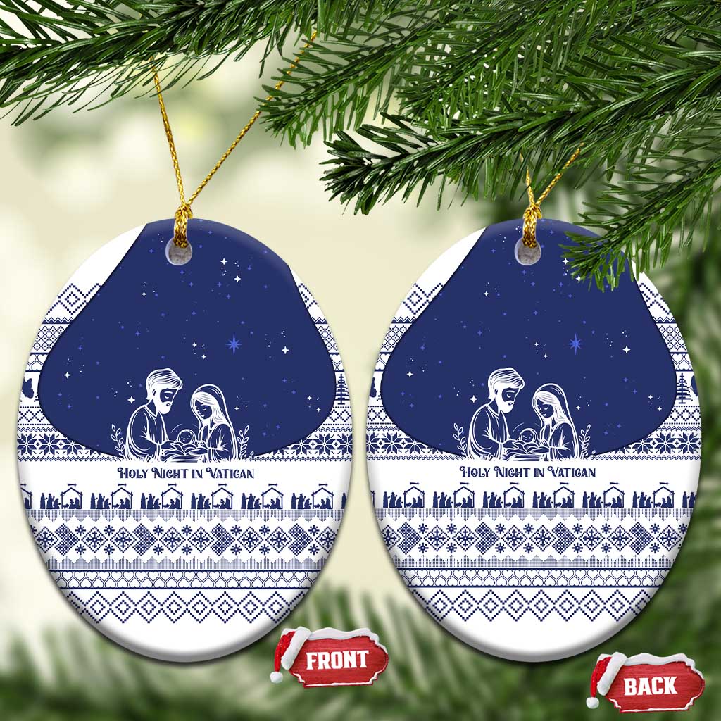 Vatican Christmas Ceramic Ornament with Holy Family Nativity Scene Snowflake Pattern and Starry Night - Wonder Print Shop