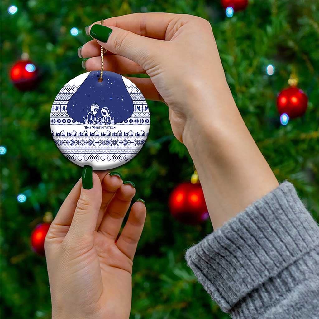 Vatican Christmas Ceramic Ornament with Holy Family Nativity Scene Snowflake Pattern and Starry Night - Wonder Print Shop