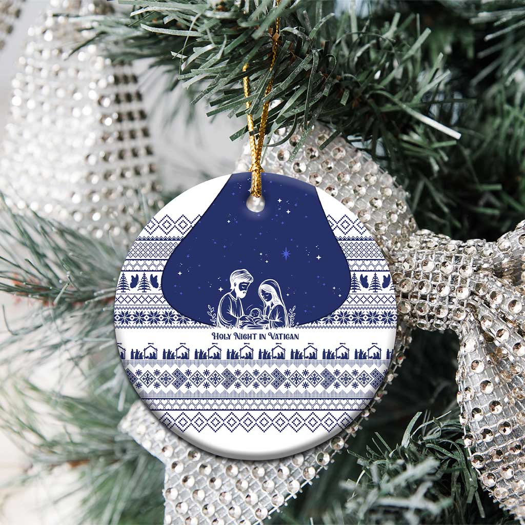 Vatican Christmas Ceramic Ornament with Holy Family Nativity Scene Snowflake Pattern and Starry Night - Wonder Print Shop