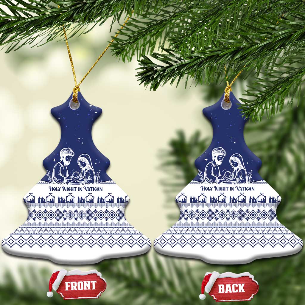 Vatican Christmas Ceramic Ornament with Holy Family Nativity Scene Snowflake Pattern and Starry Night - Wonder Print Shop