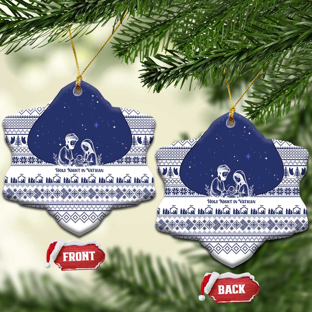 Vatican Christmas Ceramic Ornament with Holy Family Nativity Scene Snowflake Pattern and Starry Night - Wonder Print Shop
