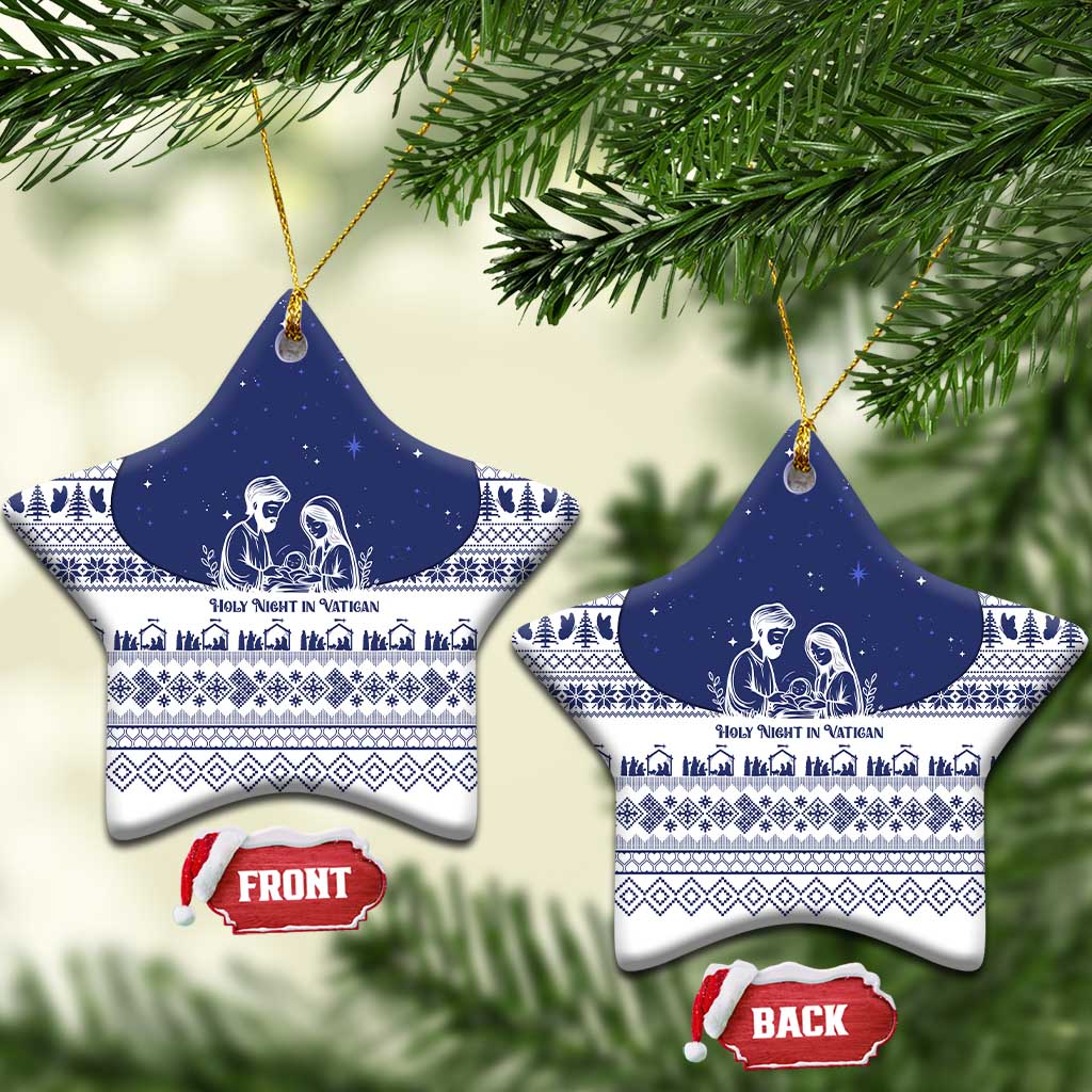 Vatican Christmas Ceramic Ornament with Holy Family Nativity Scene Snowflake Pattern and Starry Night - Wonder Print Shop