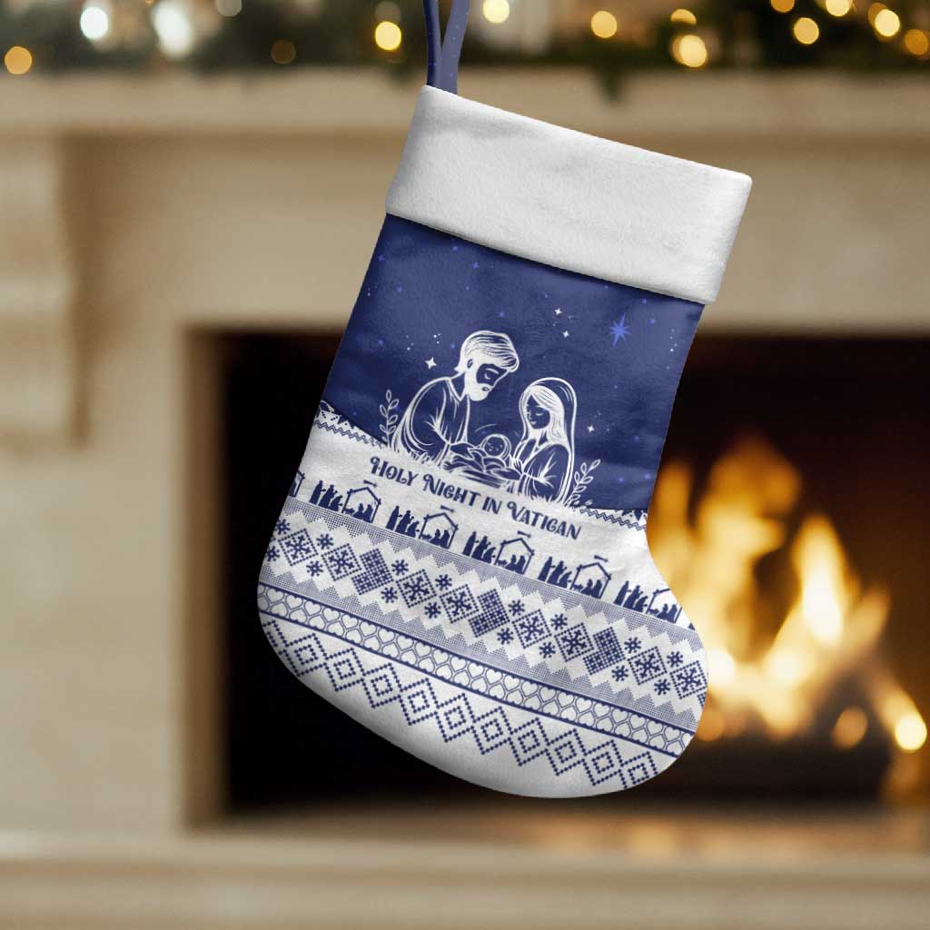 Vatican Christmas Stocking with Holy Family Nativity Scene Snowflake Pattern and Starry Night - Wonder Print Shop