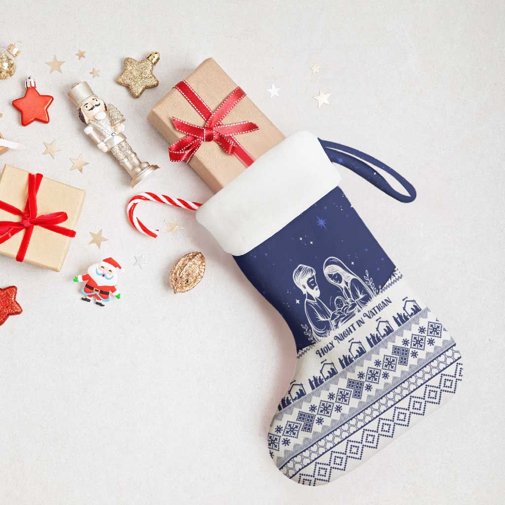 Vatican Christmas Stocking with Holy Family Nativity Scene Snowflake Pattern and Starry Night - Wonder Print Shop