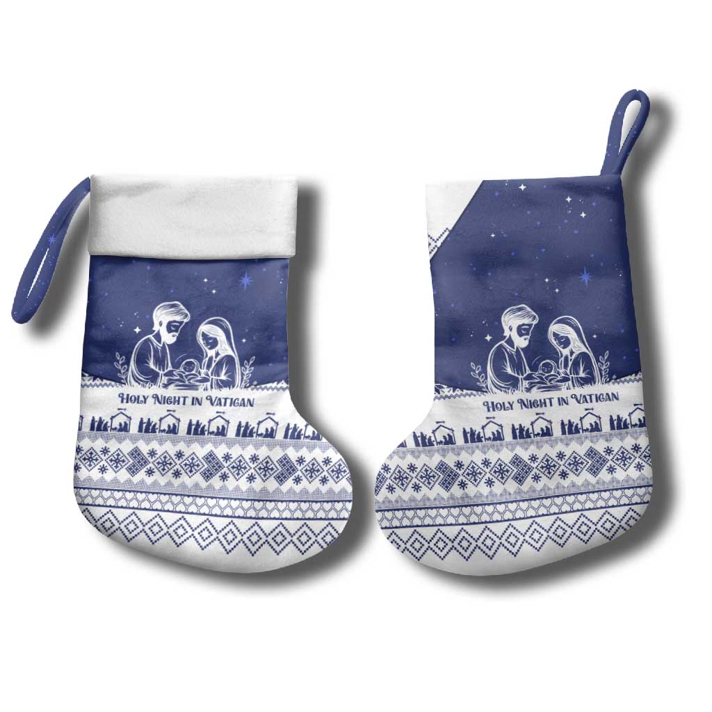 Vatican Christmas Stocking with Holy Family Nativity Scene Snowflake Pattern and Starry Night - Wonder Print Shop