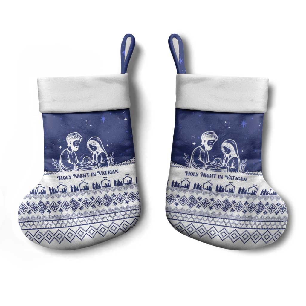 Vatican Christmas Stocking with Holy Family Nativity Scene Snowflake Pattern and Starry Night - Wonder Print Shop