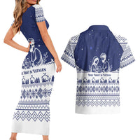 Vatican Christmas Couples Matching Short Sleeve Bodycon Dress and Hawaiian Shirt with Holy Family Nativity Scene Snowflake Pattern and Starry Night - Wonder Print Shop