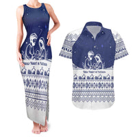 Vatican Christmas Couples Matching Tank Maxi Dress and Hawaiian Shirt with Holy Family Nativity Scene Snowflake Pattern and Starry Night - Wonder Print Shop