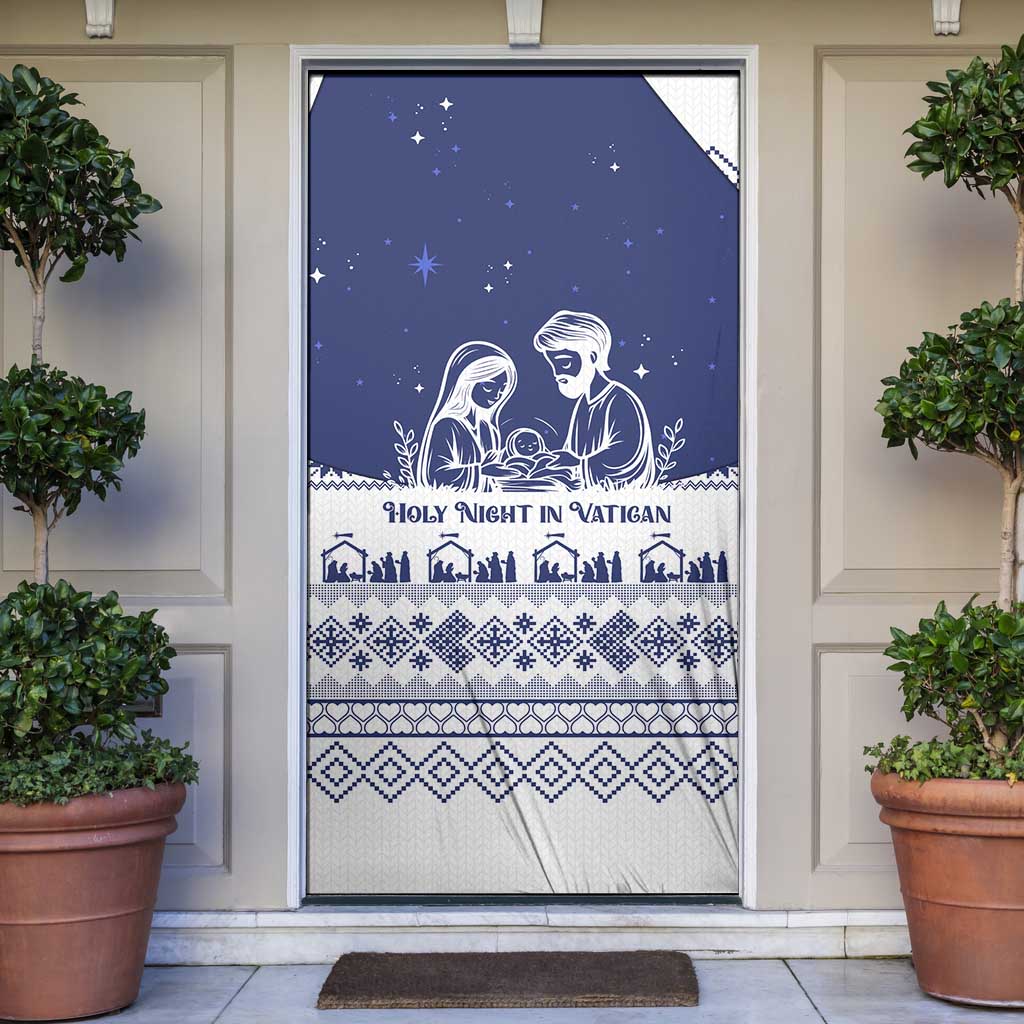 Vatican Christmas Door Cover with Holy Family Nativity Scene Snowflake Pattern and Starry Night - Wonder Print Shop