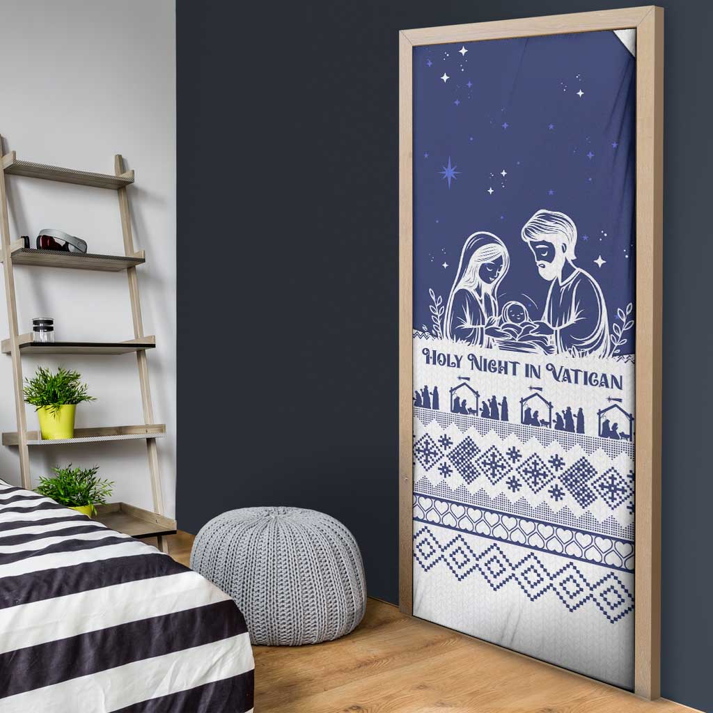 Vatican Christmas Door Cover with Holy Family Nativity Scene Snowflake Pattern and Starry Night - Wonder Print Shop