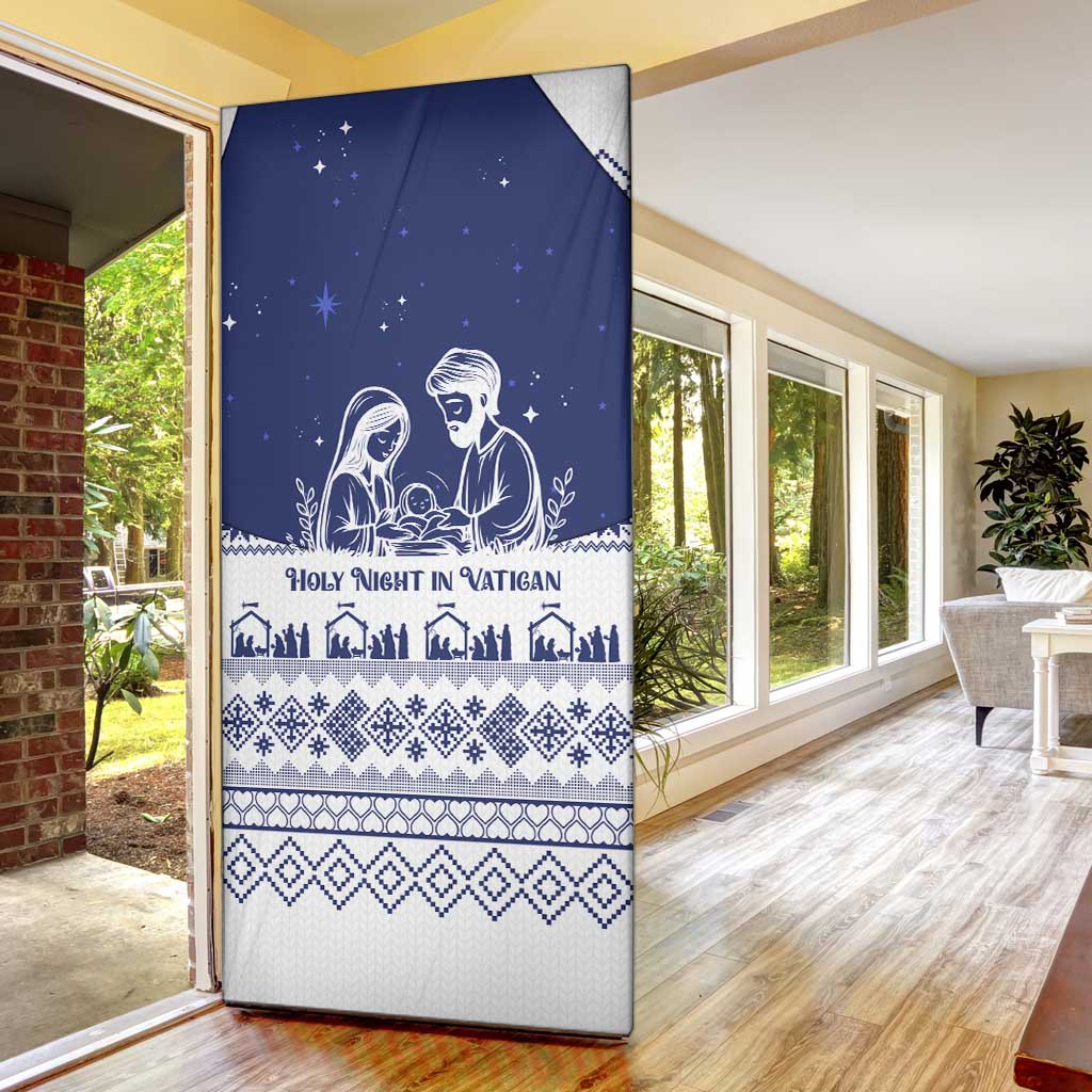 Vatican Christmas Door Cover with Holy Family Nativity Scene Snowflake Pattern and Starry Night - Wonder Print Shop