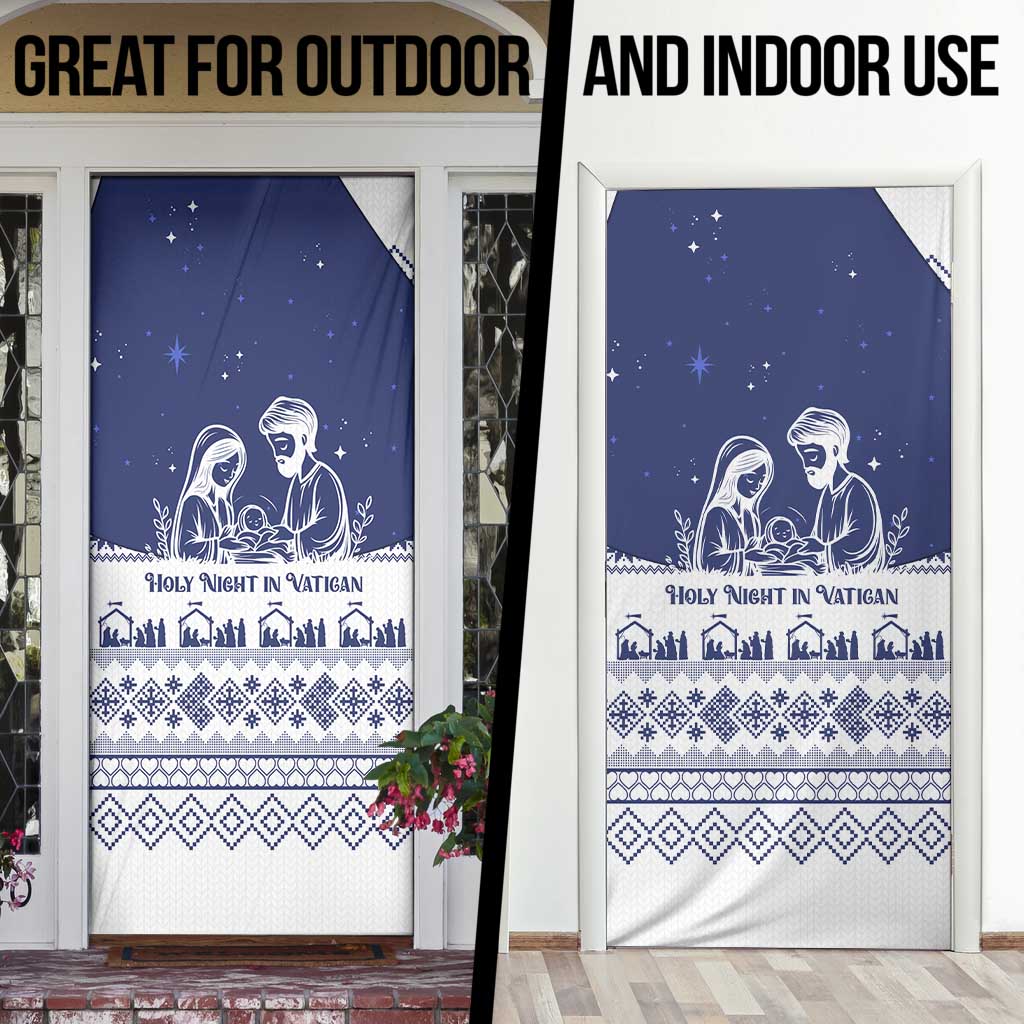 Vatican Christmas Door Cover with Holy Family Nativity Scene Snowflake Pattern and Starry Night - Wonder Print Shop