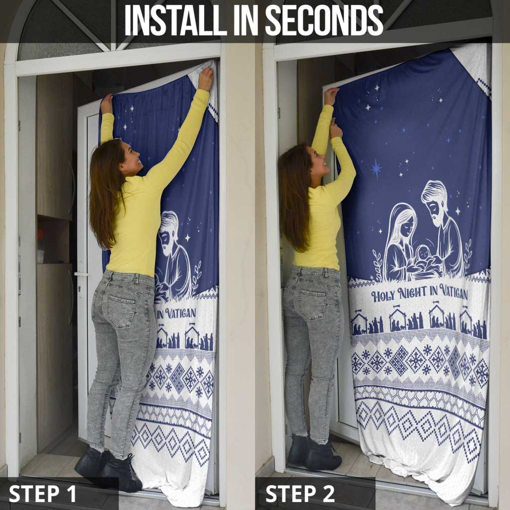 Vatican Christmas Door Cover with Holy Family Nativity Scene Snowflake Pattern and Starry Night - Wonder Print Shop