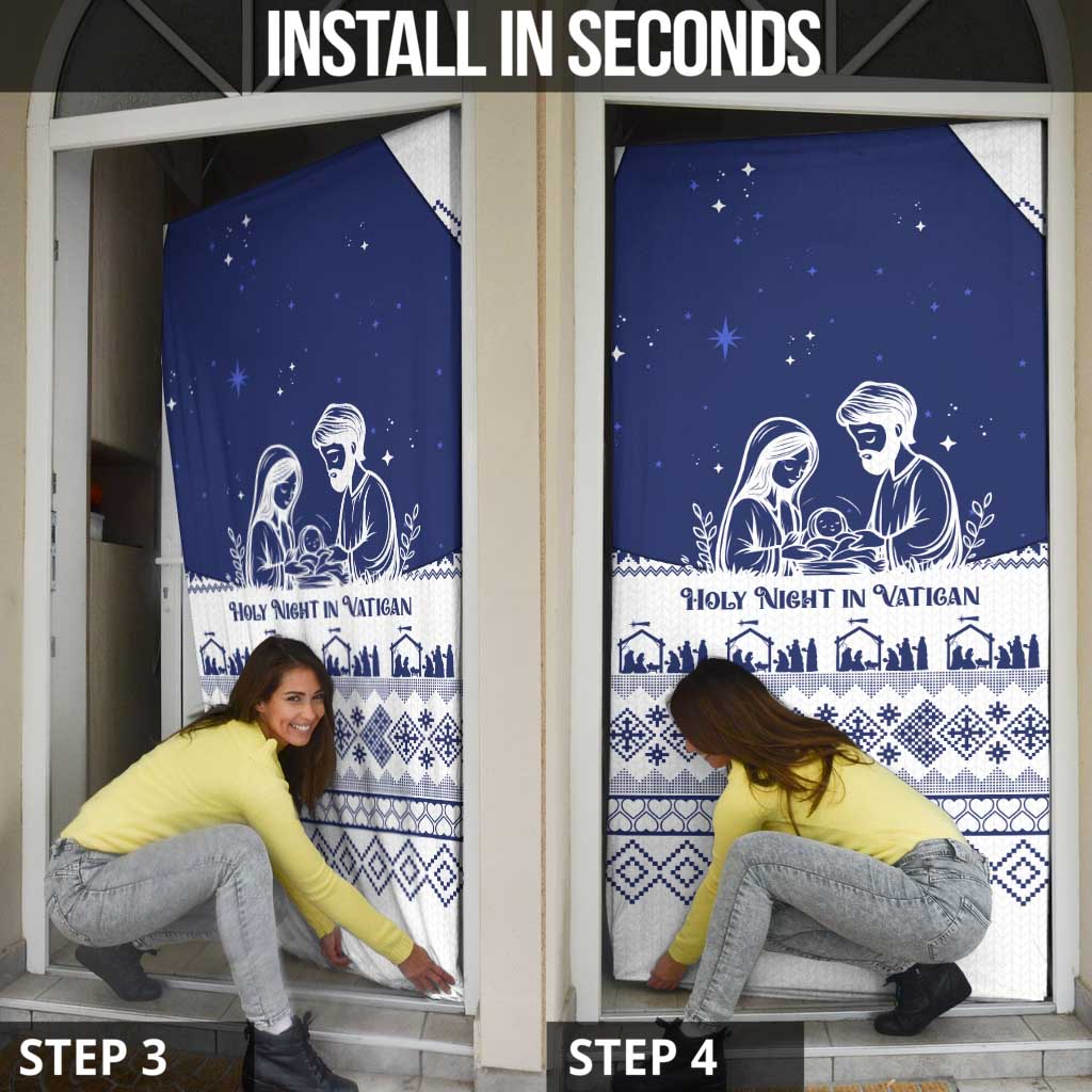 Vatican Christmas Door Cover with Holy Family Nativity Scene Snowflake Pattern and Starry Night - Wonder Print Shop