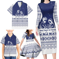 Vatican Christmas Family Matching Long Sleeve Bodycon Dress and Hawaiian Shirt with Holy Family Nativity Scene Snowflake Pattern and Starry Night - Wonder Print Shop