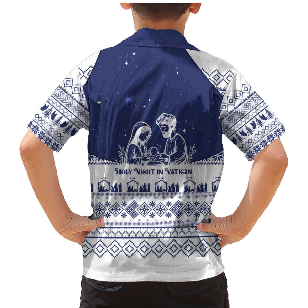 Vatican Christmas Family Matching Mermaid Dress and Hawaiian Shirt with Holy Family Nativity Scene Snowflake Pattern and Starry Night - Wonder Print Shop