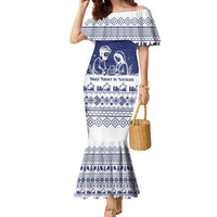 Vatican Christmas Family Matching Mermaid Dress and Hawaiian Shirt with Holy Family Nativity Scene Snowflake Pattern and Starry Night - Wonder Print Shop