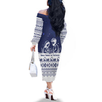 Vatican Christmas Family Matching Off The Shoulder Long Sleeve Dress and Hawaiian Shirt with Holy Family Nativity Scene Snowflake Pattern and Starry Night - Wonder Print Shop