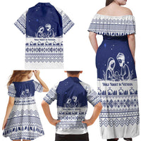 Vatican Christmas Family Matching Off Shoulder Maxi Dress and Hawaiian Shirt with Holy Family Nativity Scene Snowflake Pattern and Starry Night - Wonder Print Shop