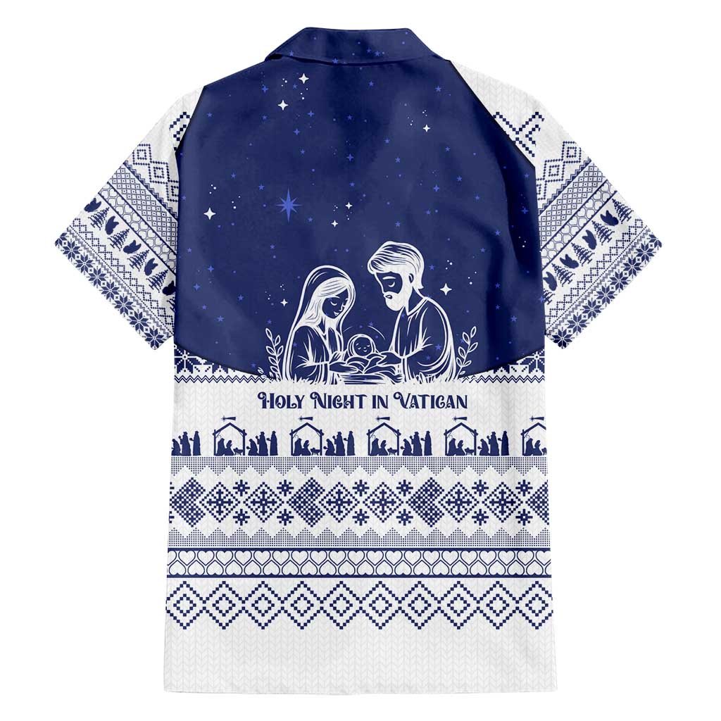 Vatican Christmas Family Matching Off Shoulder Maxi Dress and Hawaiian Shirt with Holy Family Nativity Scene Snowflake Pattern and Starry Night - Wonder Print Shop