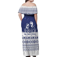 Vatican Christmas Family Matching Off Shoulder Maxi Dress and Hawaiian Shirt with Holy Family Nativity Scene Snowflake Pattern and Starry Night - Wonder Print Shop