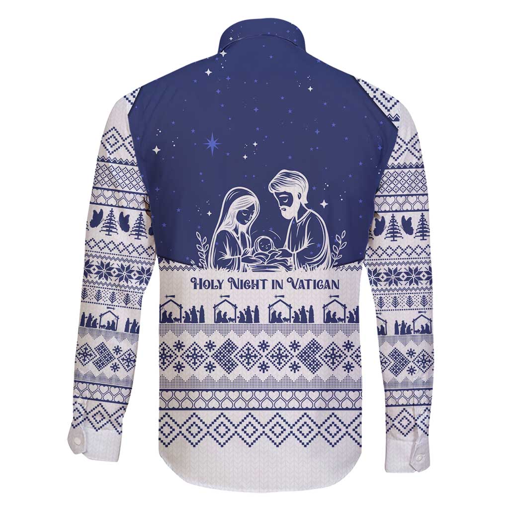 Vatican Christmas Family Matching Short Sleeve Bodycon Dress and Hawaiian Shirt with Holy Family Nativity Scene Snowflake Pattern and Starry Night - Wonder Print Shop