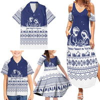Vatican Christmas Family Matching Summer Maxi Dress and Hawaiian Shirt with Holy Family Nativity Scene Snowflake Pattern and Starry Night - Wonder Print Shop