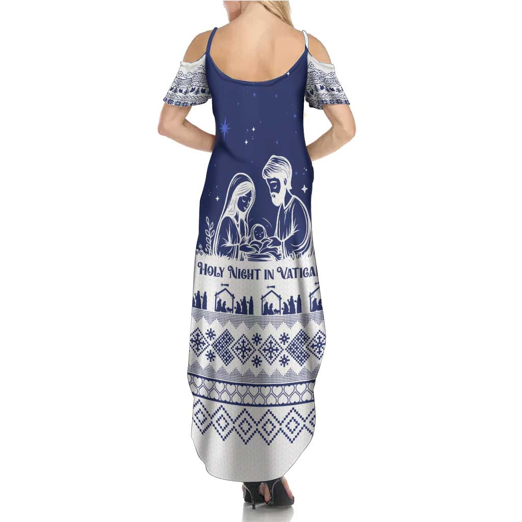 Vatican Christmas Family Matching Summer Maxi Dress and Hawaiian Shirt with Holy Family Nativity Scene Snowflake Pattern and Starry Night - Wonder Print Shop