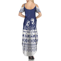 Vatican Christmas Family Matching Summer Maxi Dress and Hawaiian Shirt with Holy Family Nativity Scene Snowflake Pattern and Starry Night - Wonder Print Shop