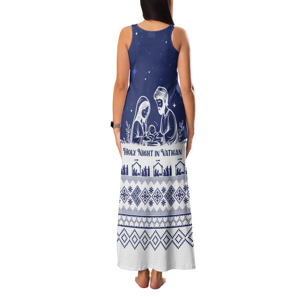 Vatican Christmas Family Matching Tank Maxi Dress and Hawaiian Shirt with Holy Family Nativity Scene Snowflake Pattern and Starry Night - Wonder Print Shop