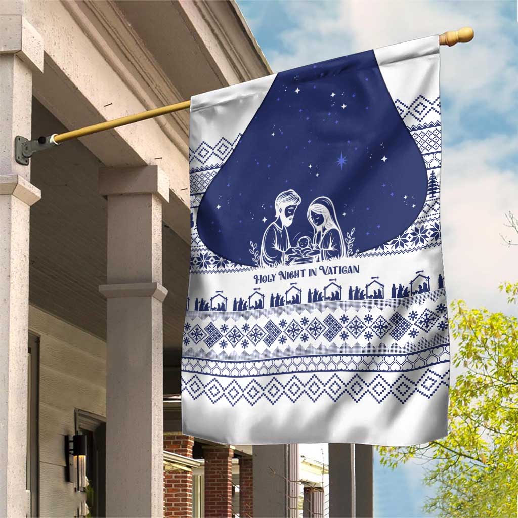 Vatican Christmas Garden Flag with Holy Family Nativity Scene Snowflake Pattern and Starry Night - undefined